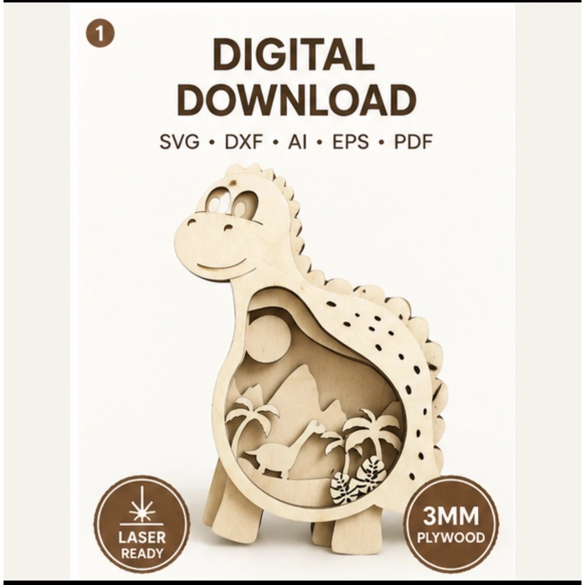 Wooden dinosaur lantern and night light made from laser cut plywood